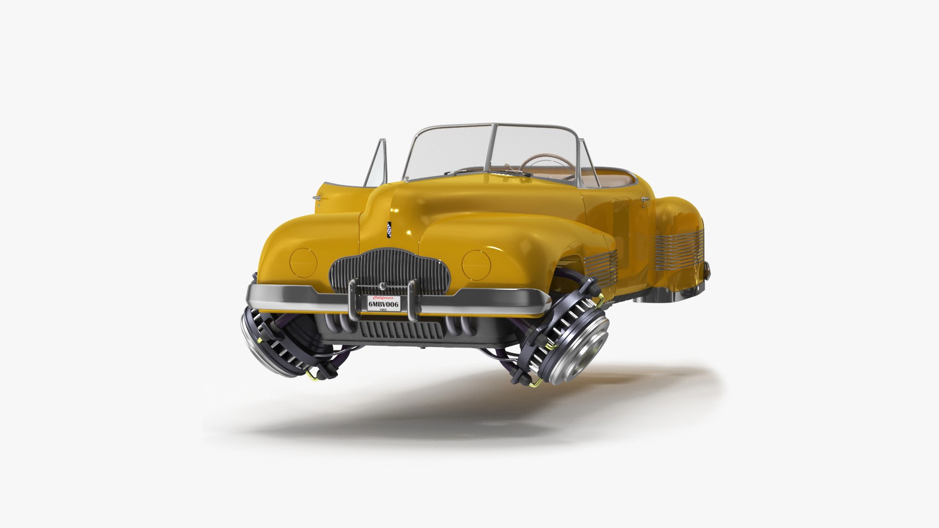 Yellow Hover Retro Car Rigged for Cinema 4D 3D model preview