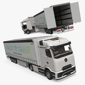 Mercedes eActros 600 Long Haul Semi With Trailer White Rigged for Cinema 4D