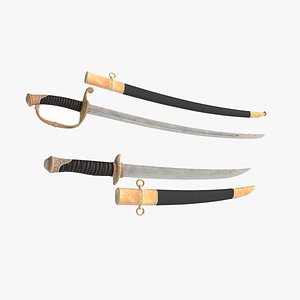 3D Ancient cold weapons with long and short double swords model
