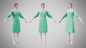 Dress 16 Medium Aquamarine With Design 3D model