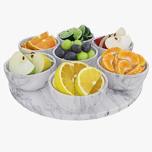 Fruit slices in marble bowls 3D