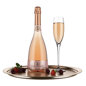 3D model Sparkling Wine with Glass and Tray
