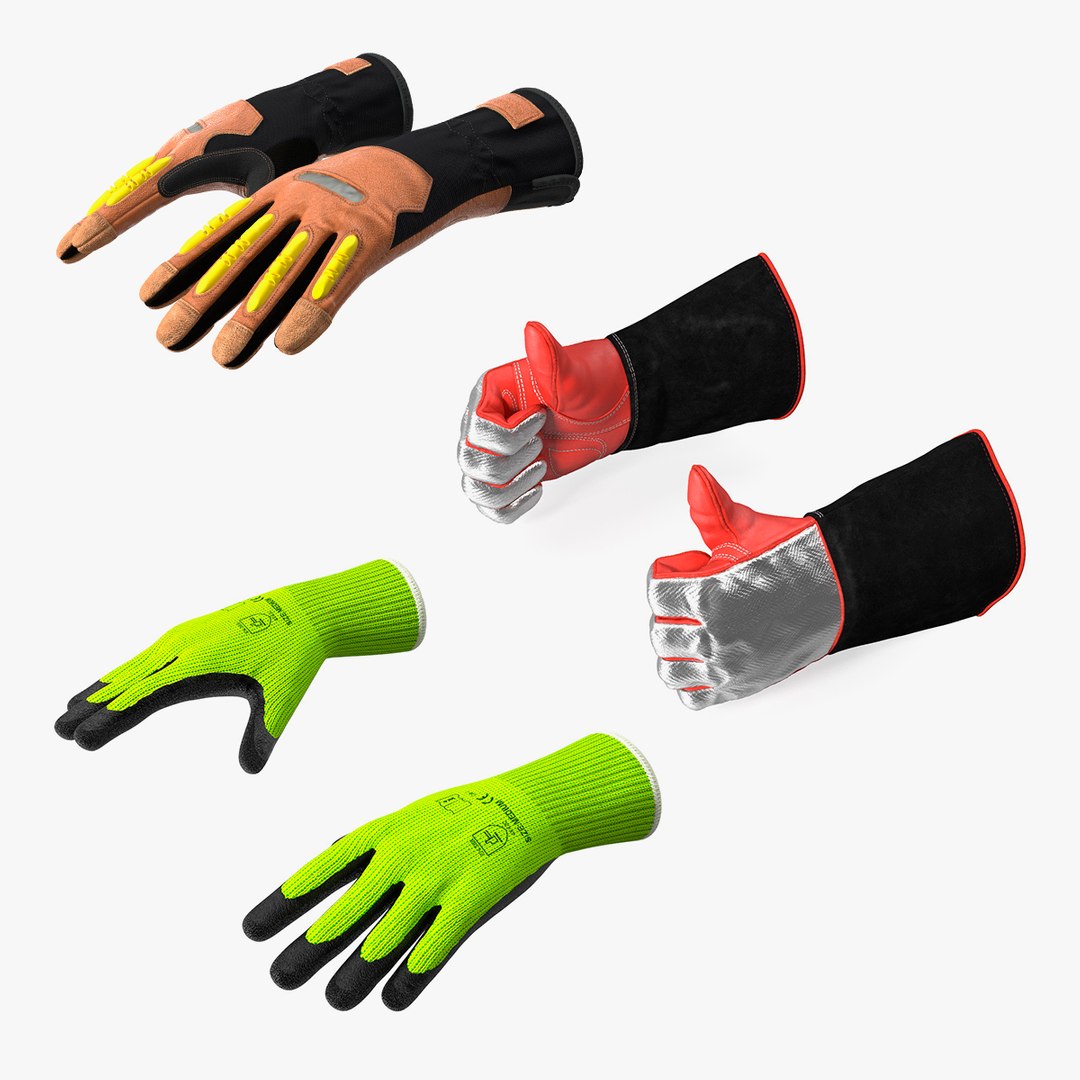 Rigged Heavy Duty Safety Gloves Collection 2 3D model preview