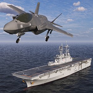 Navy Fighter F-35B Departing Deck Animated Rigged