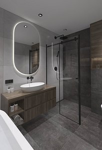 Bathroom with gray decorative tiles