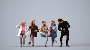 Basics0694 - A set containing 5 models of male and female adults sitting in casual attire in public model