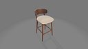 Modern Teak Wood Counter Stool With Cream Upholstered Seat