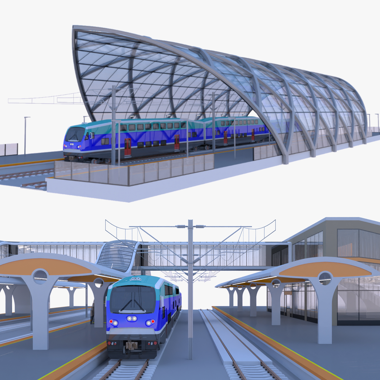 modelo 3d Estaciones con tren BiLevel - TurboSquid 2313345