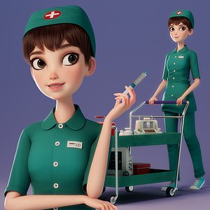 Cartoon Nurse Rigged 3D model