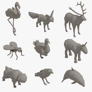 Low Poly 3d Art Animals Isometric Icon Pack 09