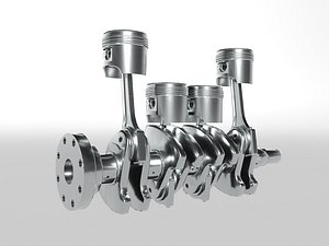 3D 4 cylinder inline engine pistons camshaft