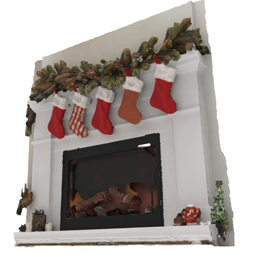 Christmas Fireplace Mantel With Stockings Decor 3D - TurboSquid 2641792