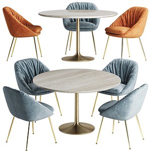 Brown Marble Dining Table with Brass Base 35355 model CHAIR