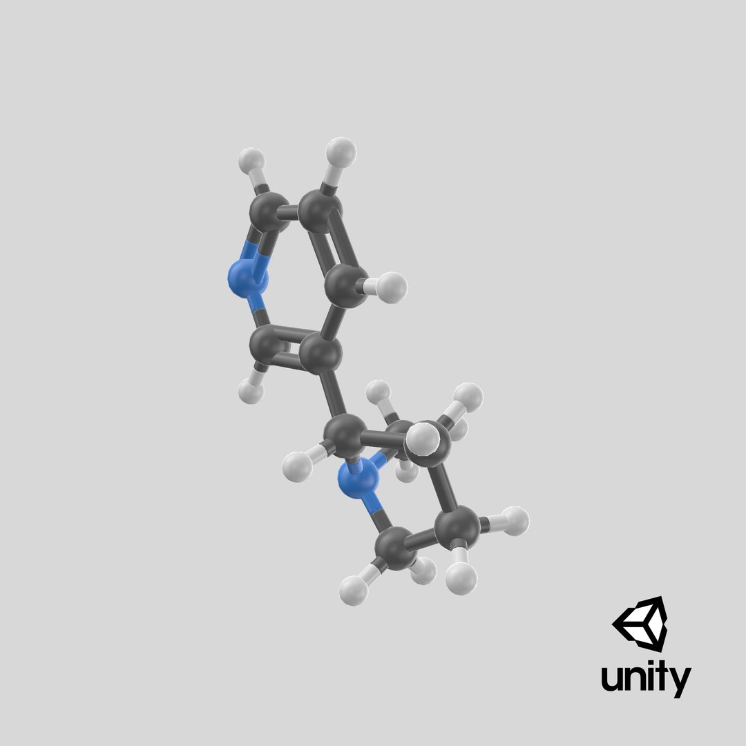 nicotine molecule 3D model https://p.turbosquid.com/ts-thumb/dK/UfoYMJ/iVs5sWyC/stemcell_unity_render/png/1575494520/1920x1080/fit_q87/d7cfb6a2e567d0723a24d95f51cb6fcb59dfc966/stemcell_unity_render.jpg