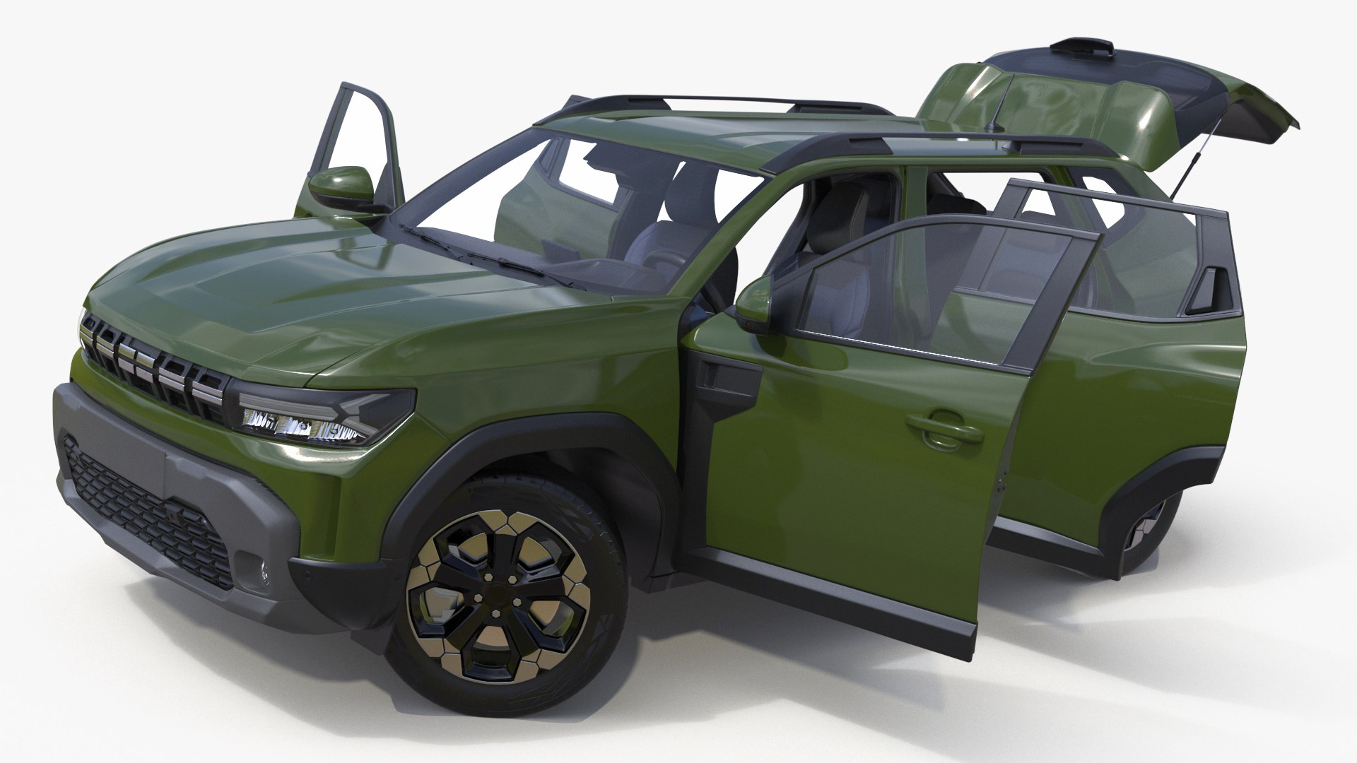 Modern Crossover SUV Green Rigged for Maya 3D model preview