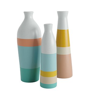 Set of 3 hand painted ceramic vases 3D model