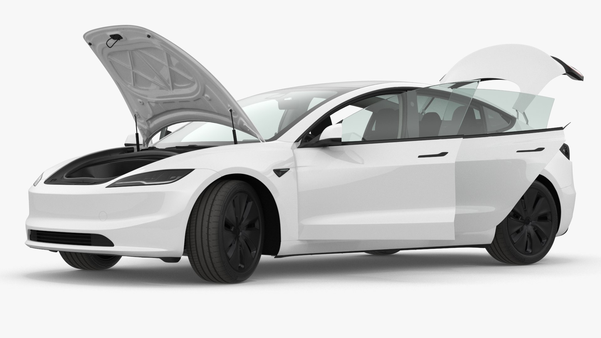 Tesla Model 3 2024 White Rigged for Maya 3D model preview