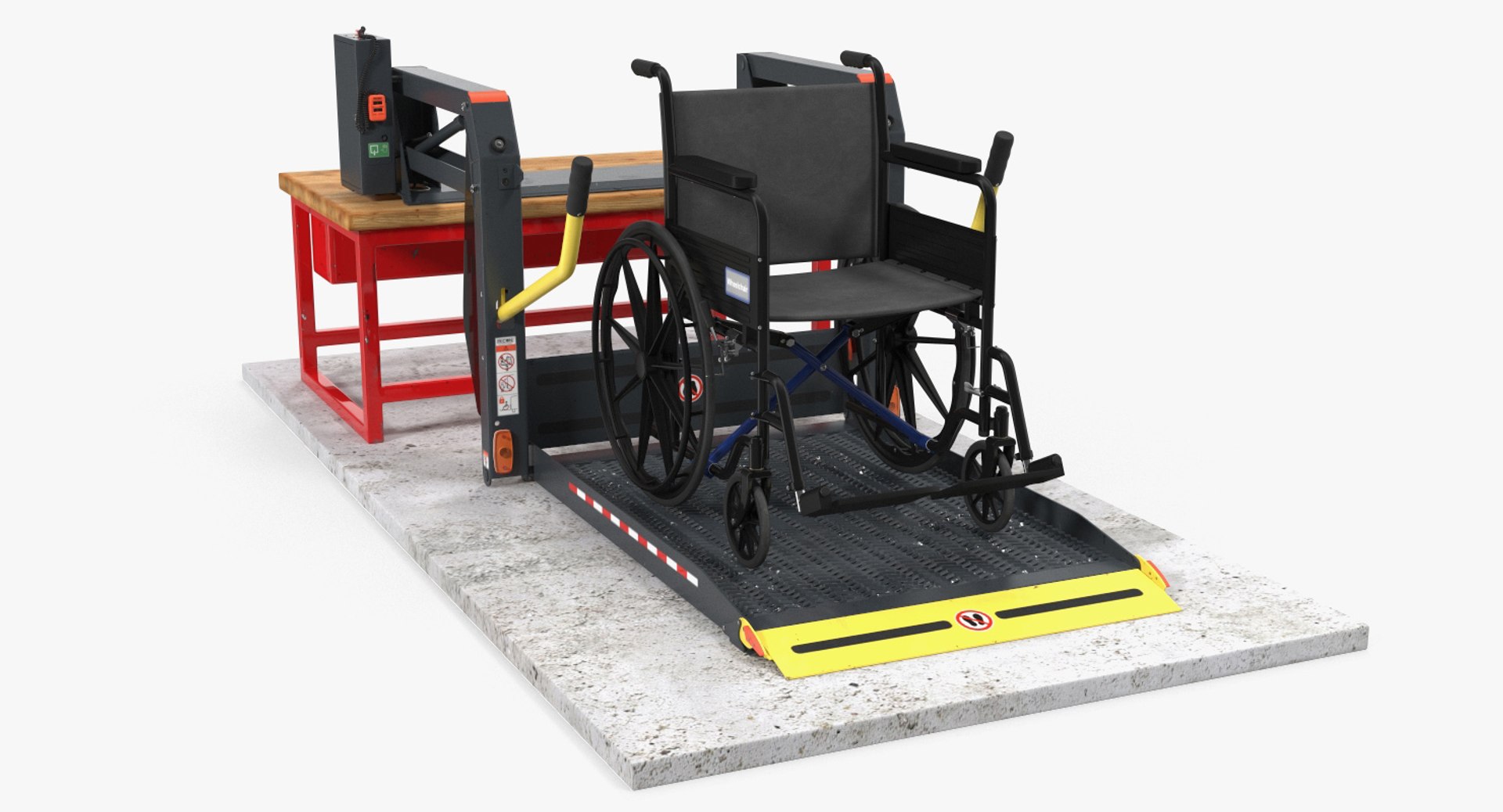 Wheelchair at Hydraulic Lift Rigged 3D Model 3D model preview