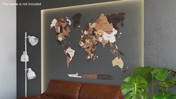 modelo 3d Decoración de pared de mapa mundial de madera - TurboSquid ...
