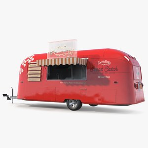 Small Mobile Food Cart Red Mockup 3D
