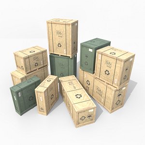 Customizable Wooden Crate Set - Industrial Layout 3D
