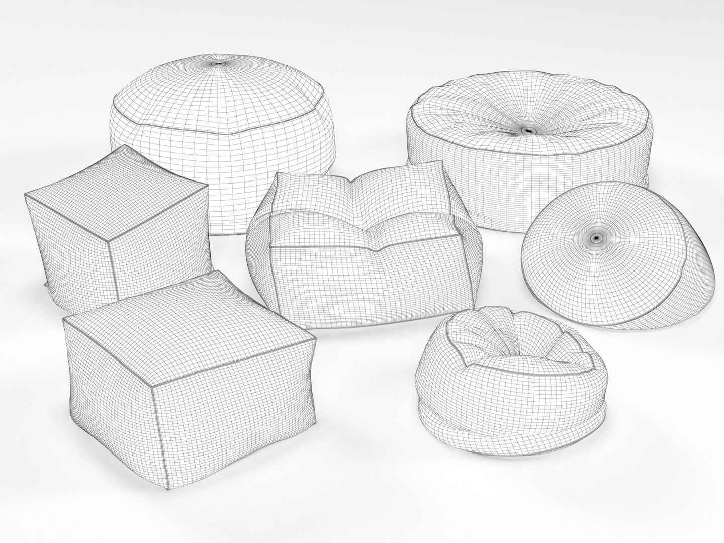 bean bag chair 3D model https://p.turbosquid.com/ts-thumb/dN/6t2hte/FQqJQLrv/beanbagchair_wireframe_0001/jpg/1585038496/1920x1080/fit_q87/e6cb8fb6f50fc31538426f1ebaa172354c0bc2ce/beanbagchair_wireframe_0001.jpg