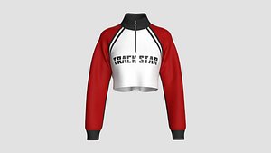 3D model Girls Half Zip Printed Crop Jacket
