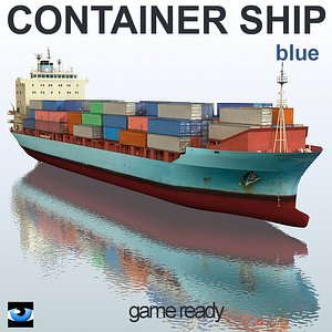 3d model container ship blue