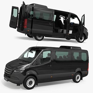 3D Executive Passenger Van Black Rigged