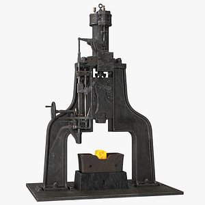 3D model Vintage Industrial Steam Hammer Rigged