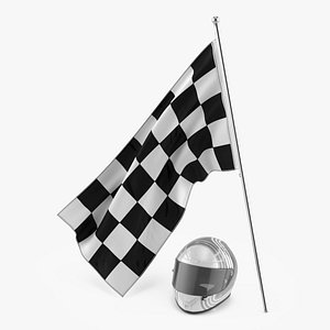 Racing Checkered Flag with Helmet 3D model