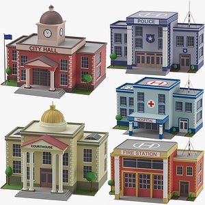 3D Low Poly Buildings Collection 05 model