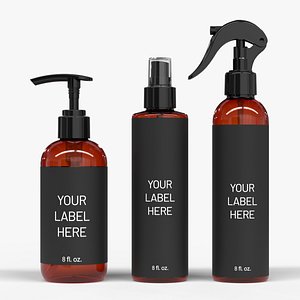 Plastic Cosmetic Bottles Trio Set 8oz-A