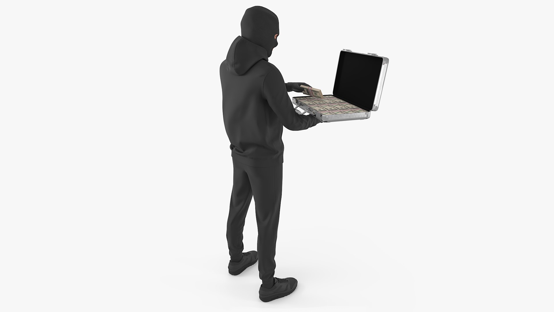 Robber Holding Case with Money 3D model preview