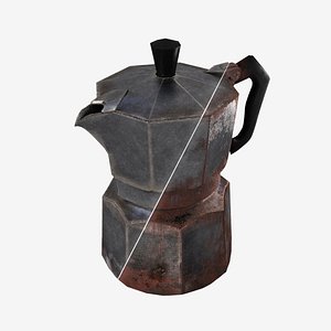 Vintage coffee kettle 2on1 normal and rusted textures 3D model