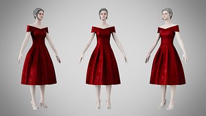 Dress 42 Burgundy Velvet With Design 3D