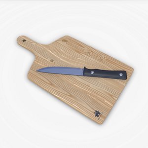 3D Wooden Cutting Board With Kinfe PBR