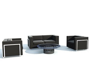 couch 2 chairs glass 3d model