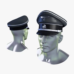 3D WWII SS German Officer Cap Low Poly