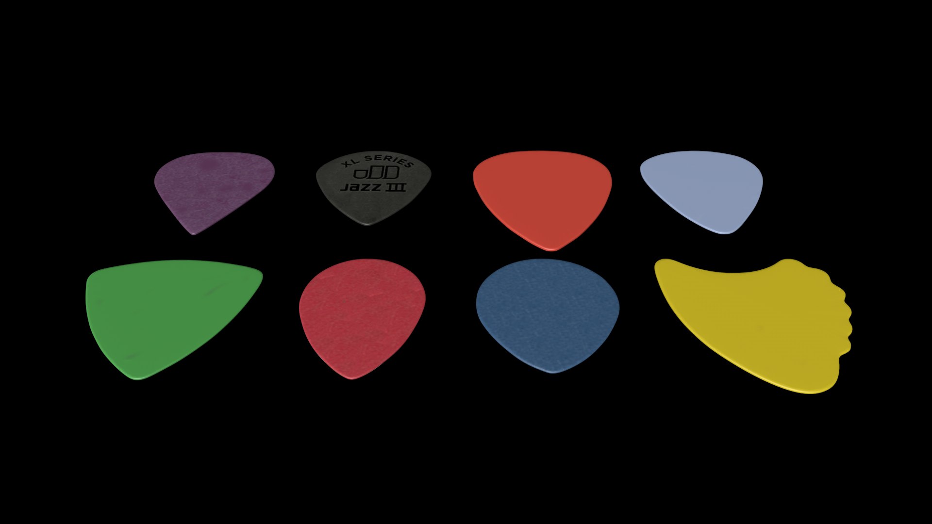 3D guitar picks https://p.turbosquid.com/ts-thumb/dQ/TycmTp/geMeUZSo/guitarpicksdunloptextures04/png/1509684423/1920x1080/fit_q87/8e00ab59e77fb38faa469555aa11db3c0e3c8d6d/guitarpicksdunloptextures04.jpg