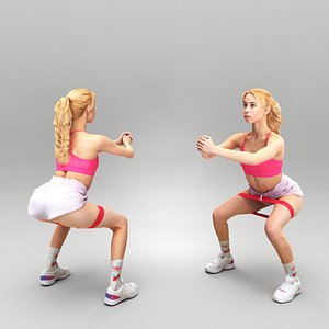 Pretty woman exercising with resistance band 442 3D model