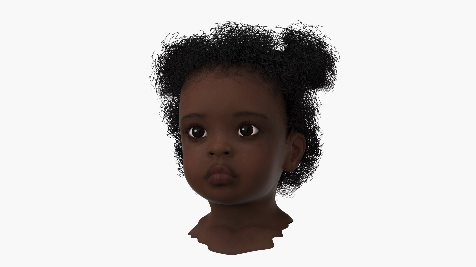 Dark Skin Toddler Girl Head 3D model preview