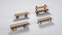 Rustic Log Bench Pack - 4 Game-Ready Wooden Benches