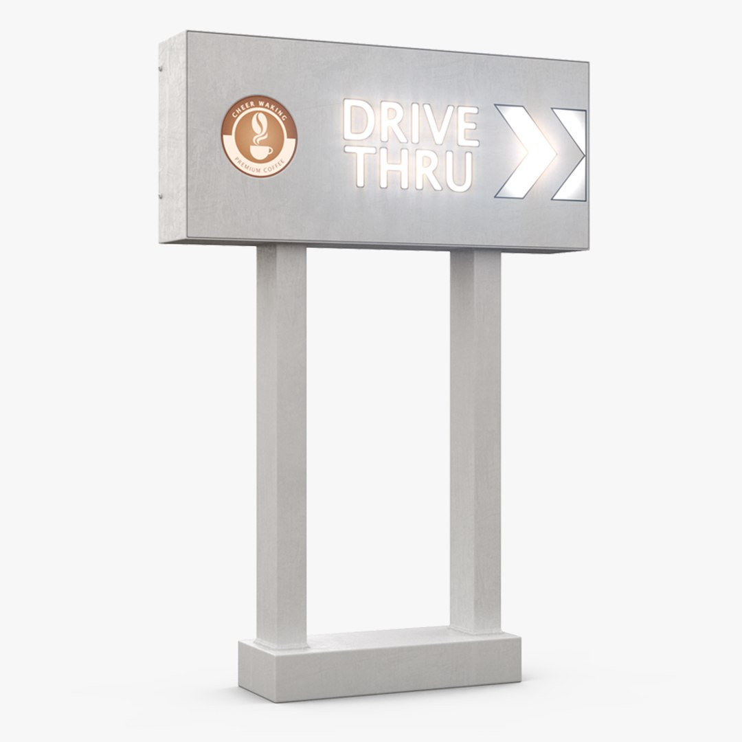 Coffee Shop Drive Thru Sign Light On 3D model preview