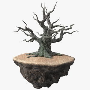 3D Round Soil Ground Island with Dead Tree model