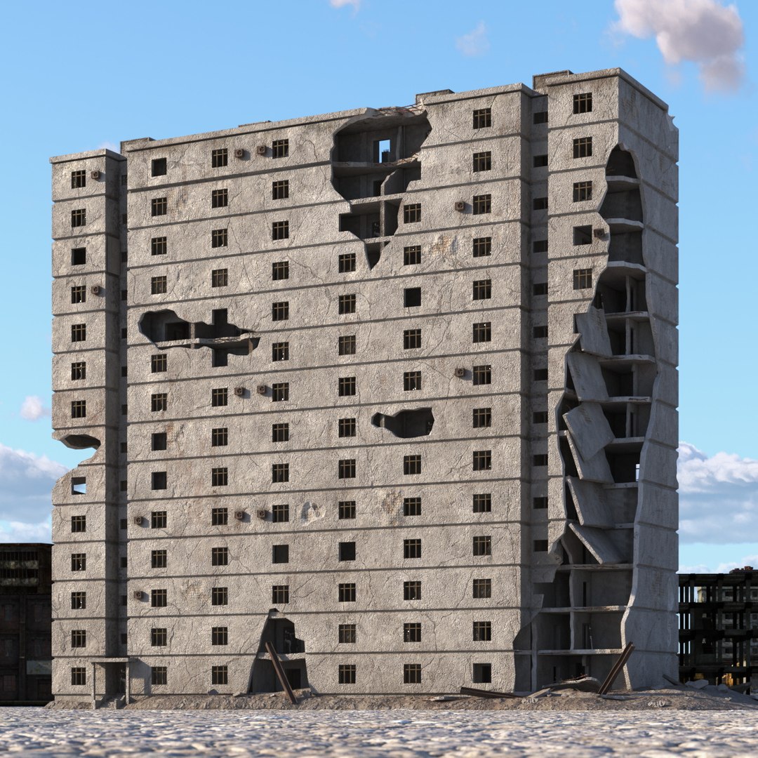 Destroyed Building 14 Floors 3D model preview