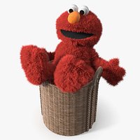Sesame Street Elmo Plush Toy in Woven Basket Brown Fur
