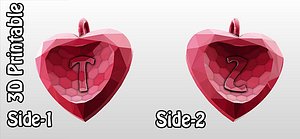 3d obj 3d-printable valentine crystal-heart-twoletters pendant