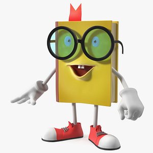 Toon Yellow Book Character Standing Pose 3D