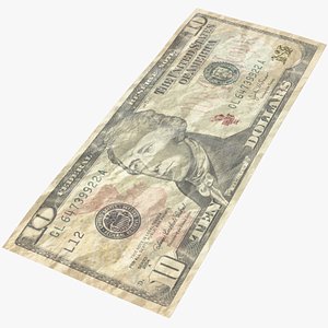 3D dollar bill crumpled